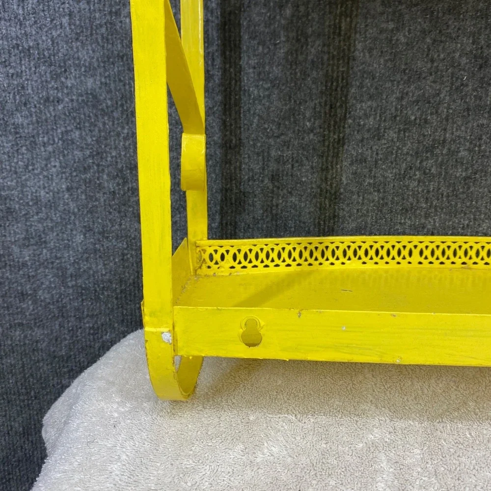 Vintage Yellow Metal 2 Tier Wall Shelf Scrollwork Gallery Rail 14x12x4